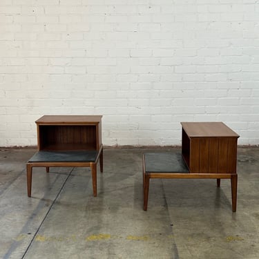 Walnut and Slat side tables -pair 