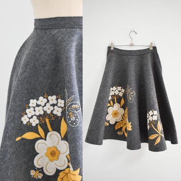 1950s Wool Felt Floral Applique Circle Skirt 