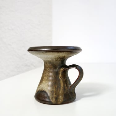 Vintage Carstens Atelier Gerda Heuckeroth Brown Mushroom Cloud Pitcher Vase Handle West German Pottery Art Fat Lava Dripping Funnel Loft 