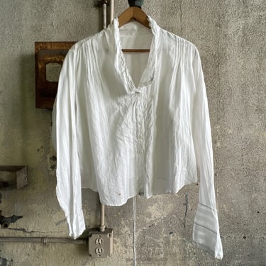 Antique Edwardian White Cotton & Lace Bodice Dress Blouse Top Shirt L Vintage