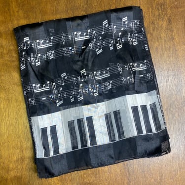 Vintage Piano Scarf with Musical Notes Black White Long Rectangular 58 inch 