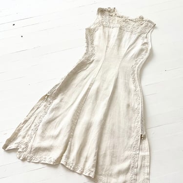 1910s Lace + Soutache Linen Dress 