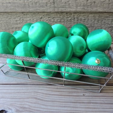 vintage Christmas ornaments 1960s green silk spun balls set of six 