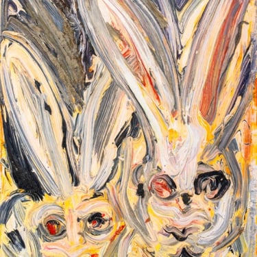 Hunt Slonem "Early Double Bunnies" Oil on Canvas