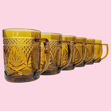 Vintage Arcoroc Glass Mugs Retro 1970s Mid Century Modern + Cristal D'Arques + Antique Amber + 10 oz. Set of 6 + Drinking + Kitchen + France 