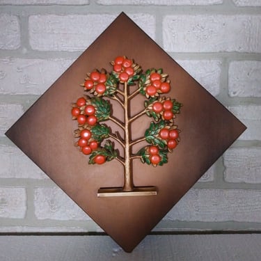 VINTAGE Syroco Mid Century Wall Plaque, 3D Orange Tree Wall Hanging, Home Decor 