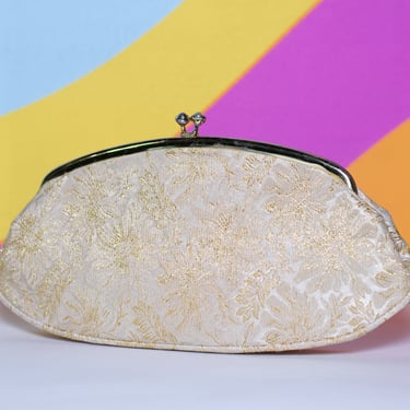 Vintage 1960s Gold Brocade Clutch Handbag 