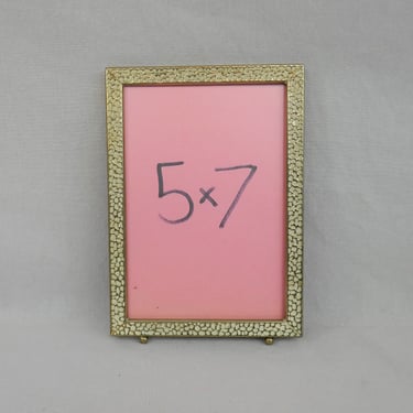 Vintage Picture Frame - Gold Tone Metal w/ Glass - Nice Trim Design, Off-White Matte Paint, Ball Feet - Tabletop Only - Holds 5