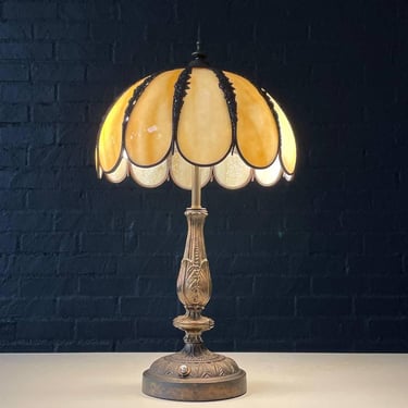 Vintage Art Deco Style Table Lamp with Tiffany Style Shade, c.1960’s 