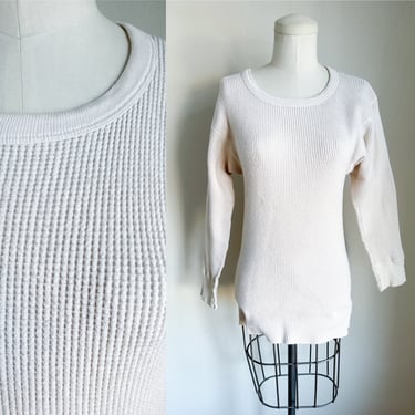 Vintage 1970s Ecru Cotton Waffle Thermal Top / XS-S 