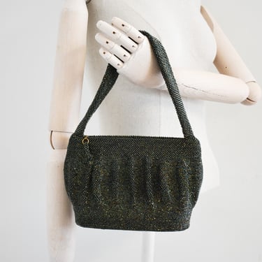 1940s Dark Green Iridescent Beaded Handbag 
