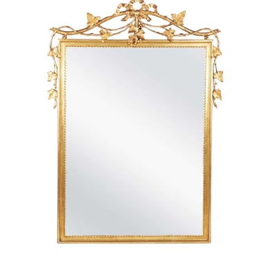 French 20th Century Giltwood Mirror with Ribbon &amp; Leaf Design