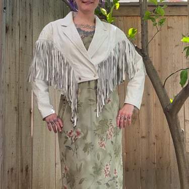 Vintage 1980’s White Leather Fringe Jacket 