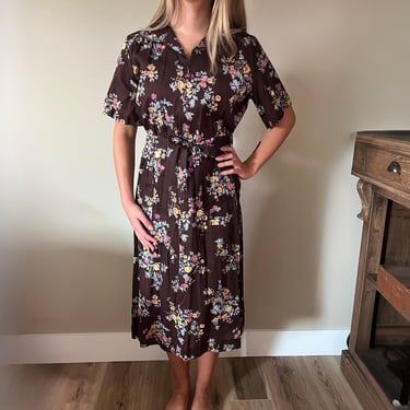 BNWT Deadstock Vintage 1960s Womens Brown Floral Shirt Dress - Carolina Maid 20 