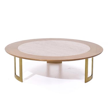 S.J. Campbell Mid Century Travertine and Brass Coffee Table - mcm 