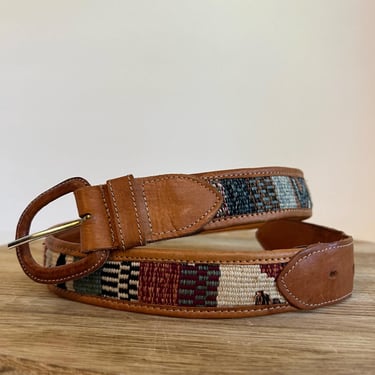 Vintage 90s Tan Genuine Leather Woven Southwestern Belt Small 