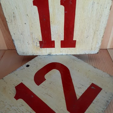 Set 2 Vintage Painted Numbers on Wood - American Folk Art - Baseball Sign