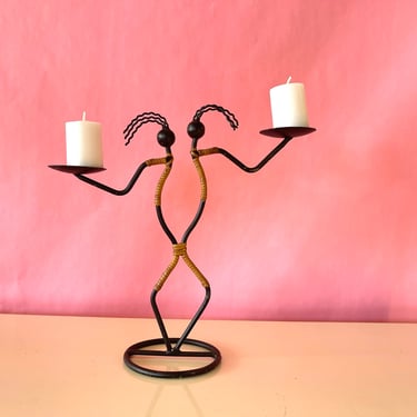 Vintage 1980s Post Modern Memphis Styled Black Metal Double Candle Holder by Laurids Lonborg 