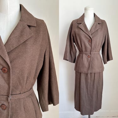 Vintage 1960s Brown Wool Skirt Suit / XS 