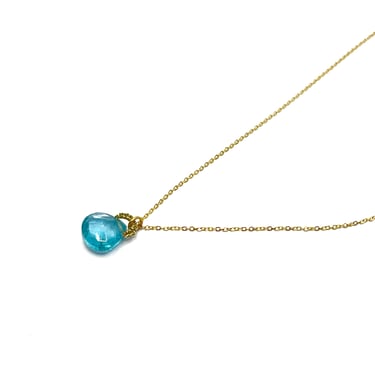 Danielle Welmond | Woven Gold Cord Necklace w/ Apatite Drop on 14kt Gold Vermeil Chain