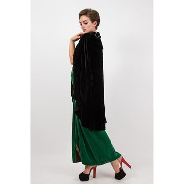 1920s silk velvet cape / Vintage antique inky black capelet cloak / One size 