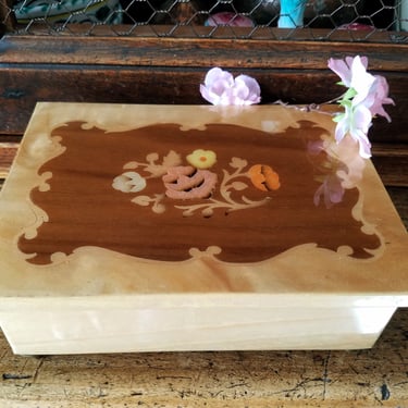 Italian Music Box~Inlaid Wood Jewelry Box Italy~Swiss Musical Movement REUGE "Für Elise" Intarsia Floral Design Vintage Box~JewelsandMetals 