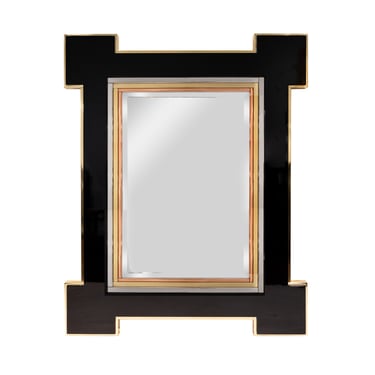 Jansen Elegant Mirror in Black Lacquer with Mixed Metal Accents 1972 - ON HOLD