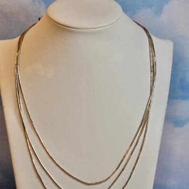 Vintage Native American Triple Strand Graduated Liquid Silver Necklace Full Length 18
