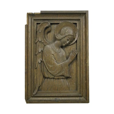 Reclaimed Carved Chestnut Angel Relief Wall Art Panel