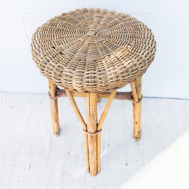 Wicker Plant Stool with woven bottom detail 