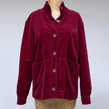 Vintage 1970s Maroon Cotton Velvet Jacket, Casual Shirt Jacket, Medium 40