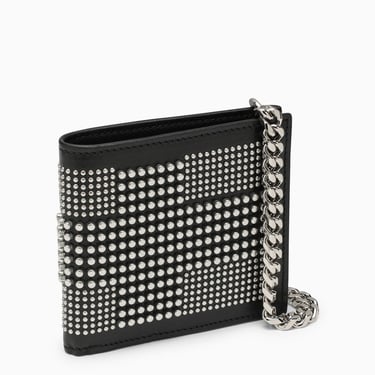 Alexander Mcqueen Black Leather Wallet With Studs And Chain Men