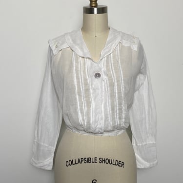 Antique 1910s Blouse Sheer White Cotton 1915 