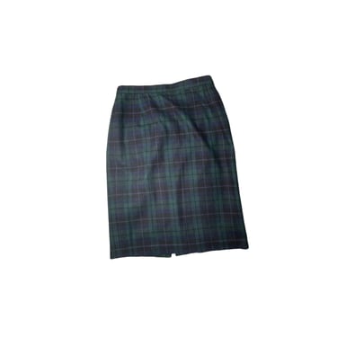 Vintage Blue and Green Plaid Wool Blend Midi Skirt, Size 14 