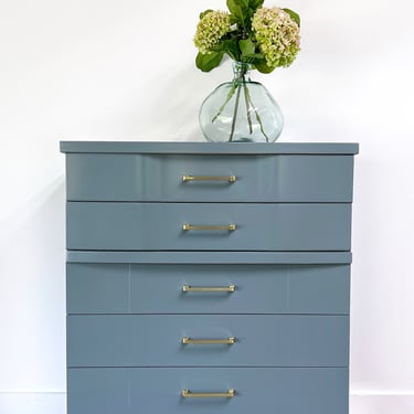 AVAILABLE - Blue Mid Century Chest of Drawers- contact for shipping quote 