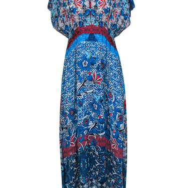 Johnny Was - Blue, Red & White Floral & Bohemian Print Maxi Dress w/ Lace Trim Sz S