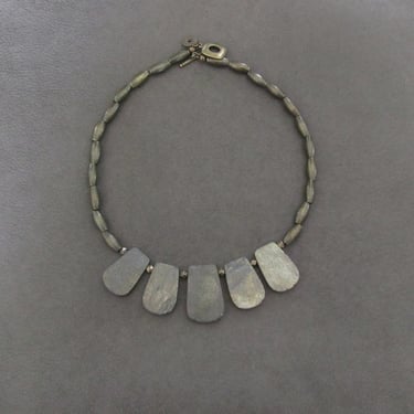 Pyrite slab stone statement necklace 
