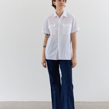 Vintage White Short Sleeve Simple Shirt | Cotton Blend Two Pocket Blouse | M | 