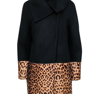 Elie Tahari - Black &amp; Leopard Print Wool blend Coat Sz M