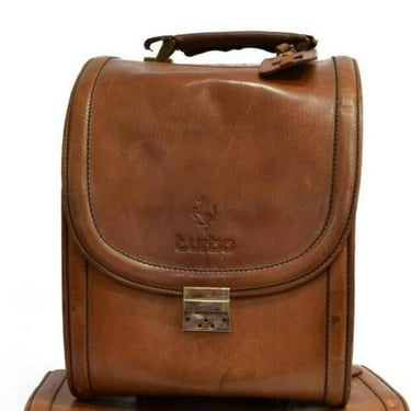 Vintage Ferrari Turbo Cuoio Schedoni Modena Italian Brown Leather Car Travel Bag Luggage with Suitcase Tag - Ferrari 208 circa 1980s 