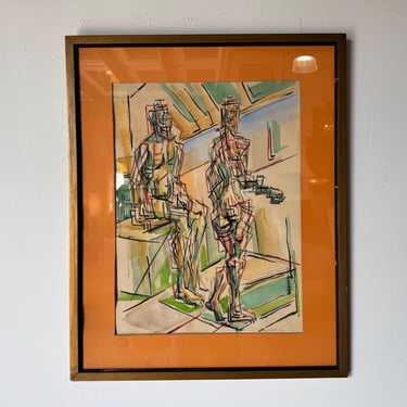 1966 Vintage Abstract Watercolor on Paper Painting, Framed 