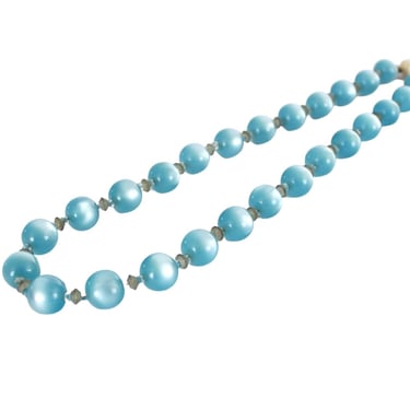1960s Aqua Blue Moonglow Beaded Necklace - Vintage Moonglow Necklace - Blue Moonglow Necklace - Vintage Moonglow Jewelry - 1960s Necklace 