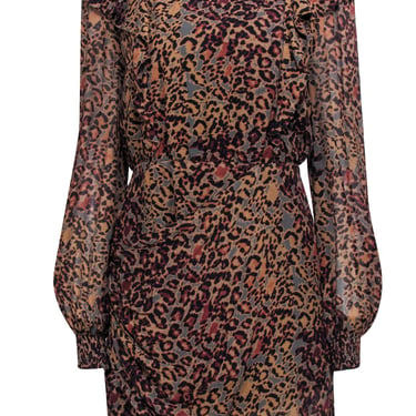 All Saints - Tan Leopard Print Ruffled "Elodie" Dress Sz 8
