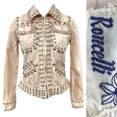 Vtg Vintage 1970s 70s Original Roncelli Heavily Studded Pink Rocker Jean Jacket 