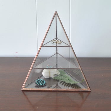 Lyra Pyramid Display Box - glass pyramid - jewelry box - hinged - silver or copper - eco friendly 