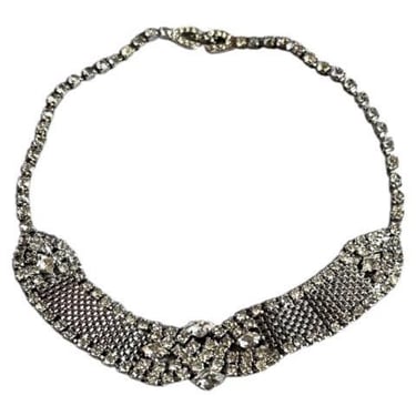 Vintage Rhinestone Silver Tone Choker, Rhinestone Choker, Old Hollywood Rhinestone Choker,  60s Rhinestone Necklace, Vintage Necklace 