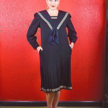 1970s Sailor Pleated Dress by Lanz 