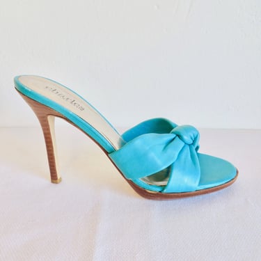 Charles David Size 8 Turquoise Teal Blue Leather High Heel Stiletto Mules Pin Up Rockabilly 