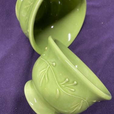 2 Italian Oregano Green Olive bowls, Hand Painted Vintage Italian Kitchen Decor~ Pair of dip bowls  Ceramic~ 