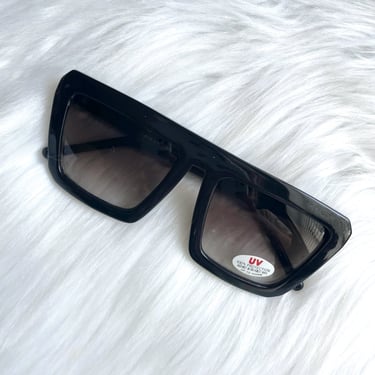 Vintage 80s Chunky Square Black Sunglasses 